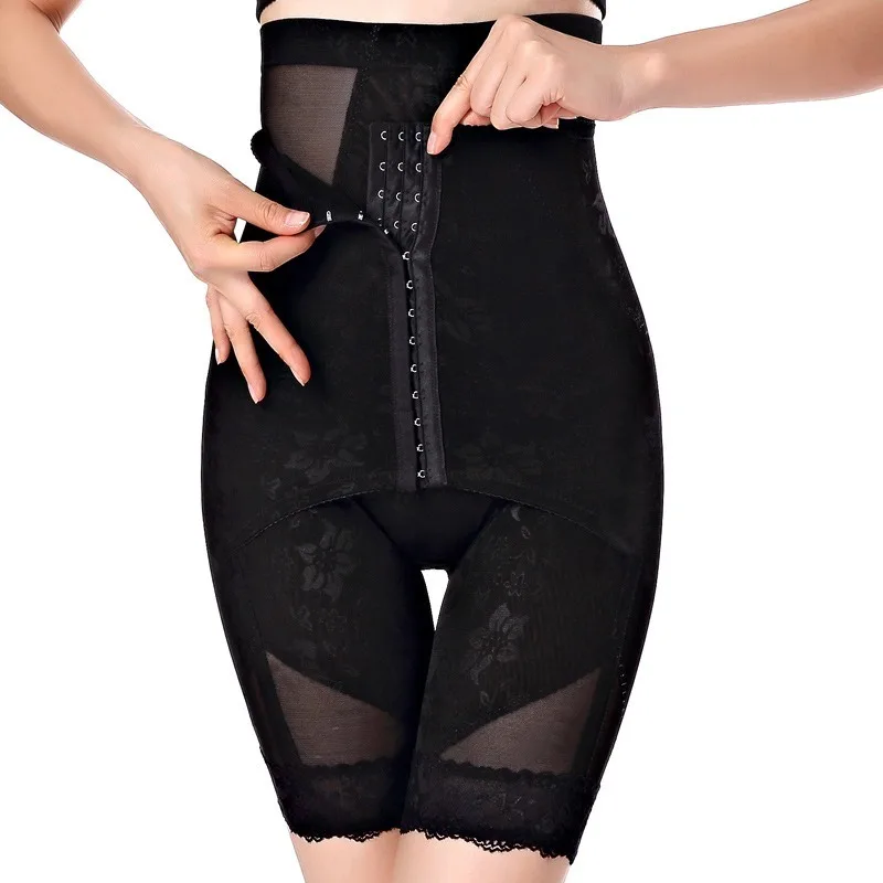 Floral Lace Row Buckled High Waist Postpartum Hips Body Shaping Underwear Slim Belly Waist Control Pants for Women