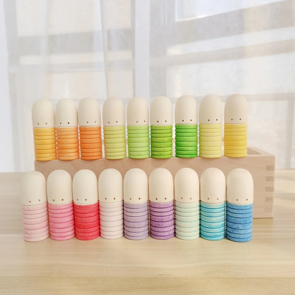 Đồ Chơi Cho Bé 18Pcs 6.5Cm Rainbow Khối Đồ Chơi Gỗ Lớn Cầu Vồng Bộ Xếp Hình Sóng Ngọn Lửa Trái Đất Montessori Đồ Chơi Giáo Dục