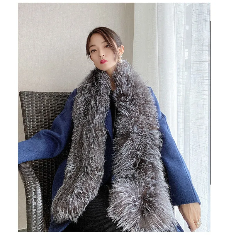 Real Silver Arctic Fox Fur Knitted Warm Scarf Shawl Cape Wrap Large Women Winter Warm Mufflers