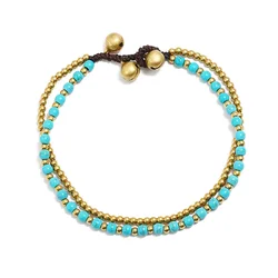 Ethnic Style Turquoise Copper Bead Bells Women's Anklets Beach European and American Bohemian Style Simple Feet Anklets Women