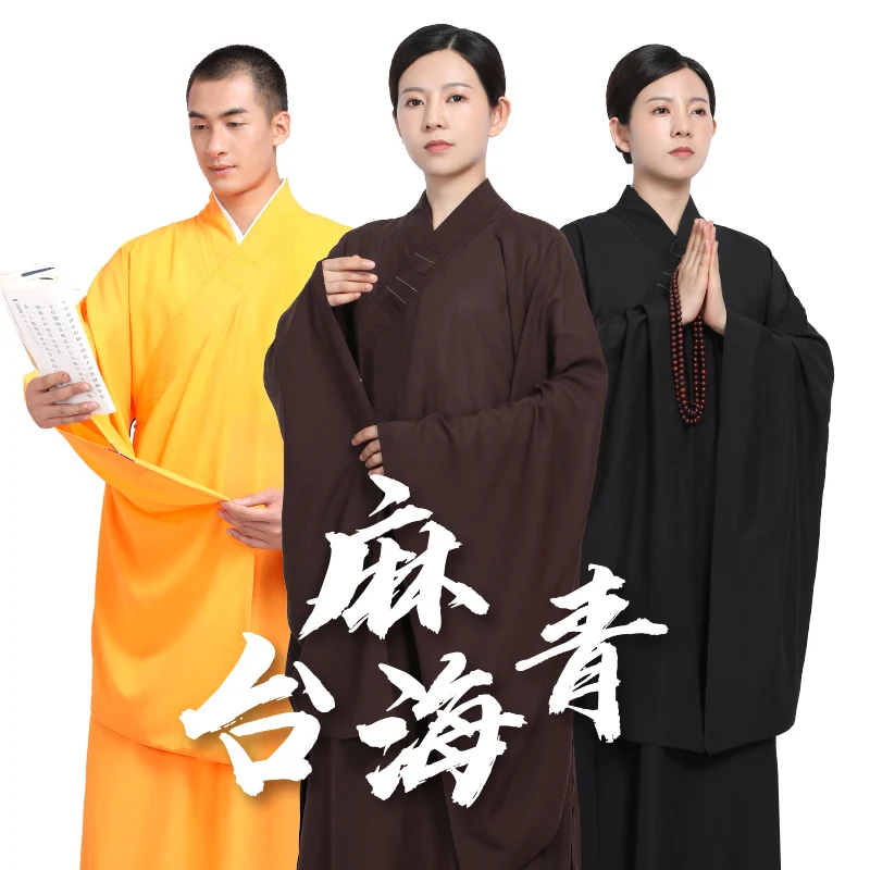 Linen Clothing for Men and Women, Buddhist, Haiqing, Summer, Linen Yarn, Breathable, law Layer, Same Paragraph, Taiwan