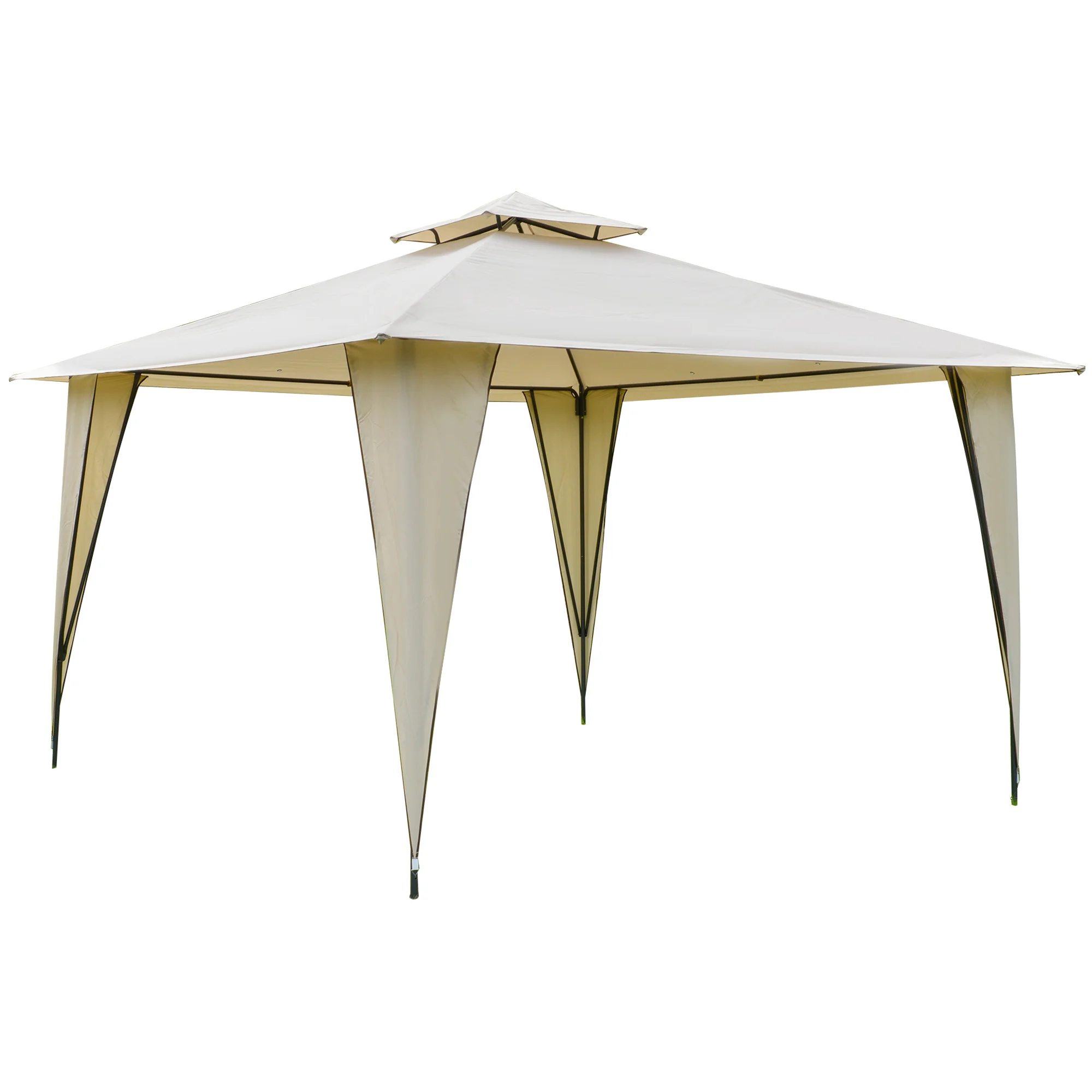 Outsunny gazebo 3,5x3,5 m tent with double roof and 8 drainage holes for party celebrations outdoor garden Beige