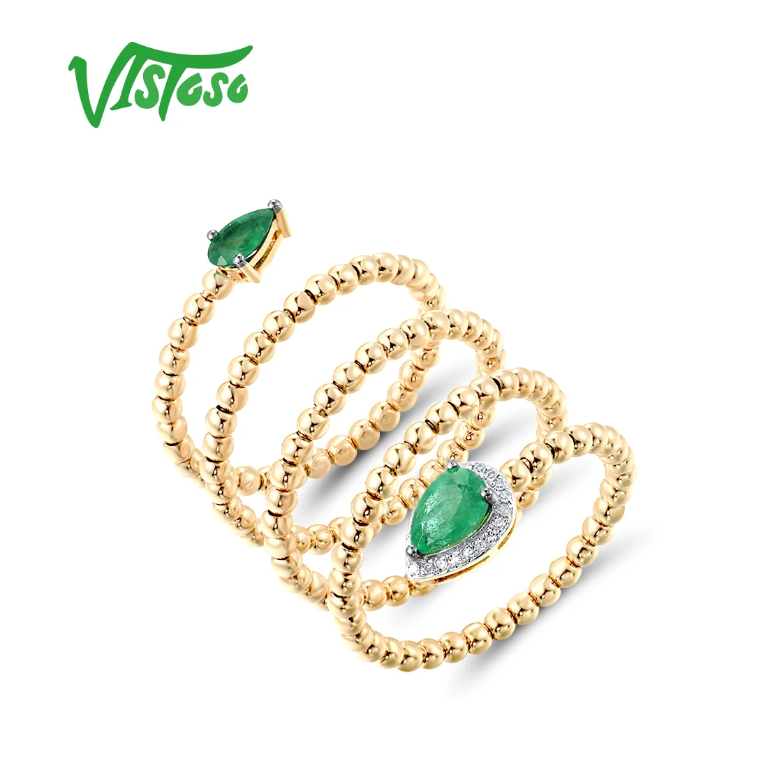 

VISTOSO Genuine 14K 585 Yellow Gold Rings For Women Sparkling Emerald Diamond Stylish Ring Gorgeous Flexible Edgy Fine Jewelry