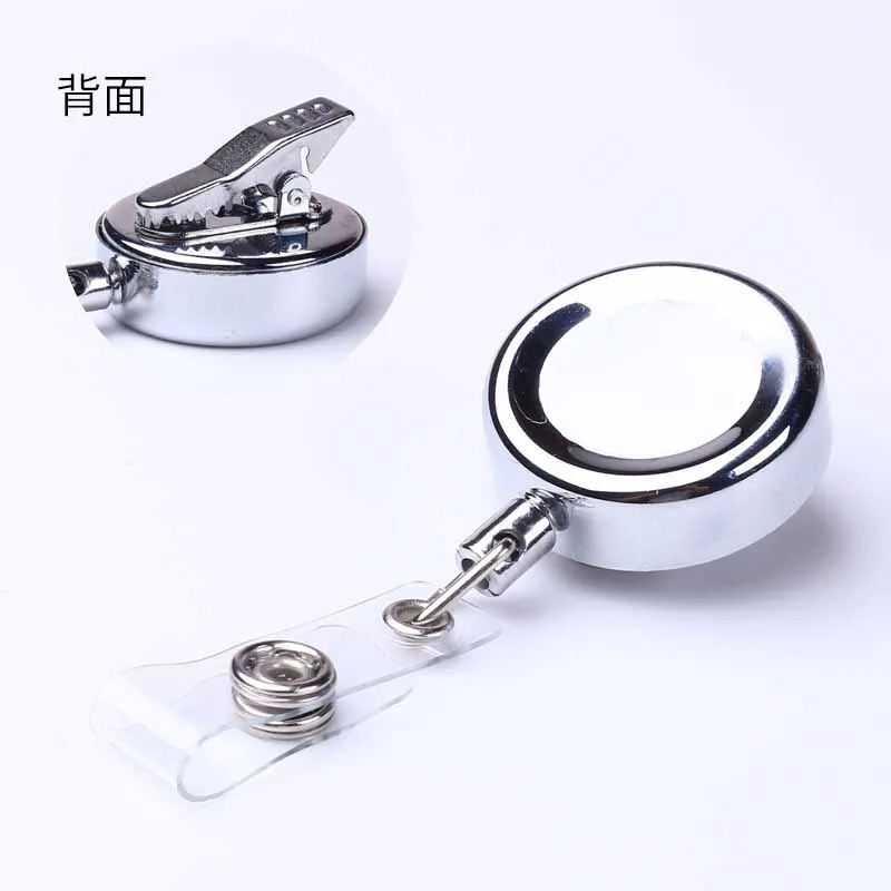 Silver Metal Retractable Pull 360° Rotating Badge Reel ID Lanyard Name Tag Card Badge Holder Reels Recoil Chain Clips