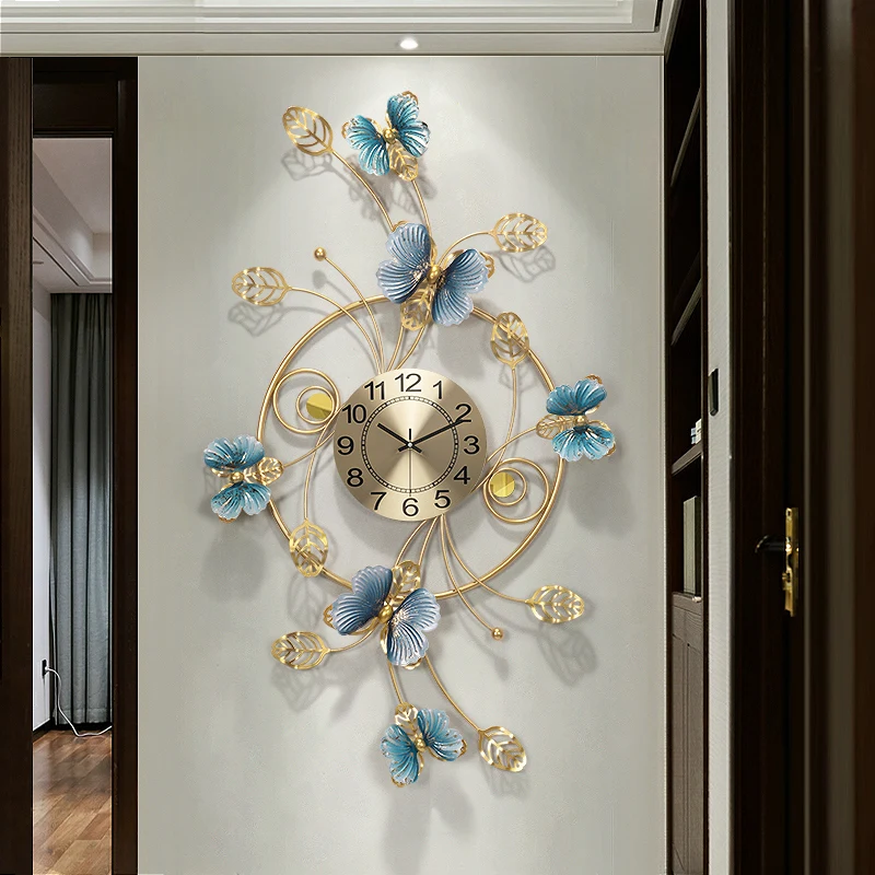 New Chinese 3D Butterfly Leaf Wrought Iron Wall Clocks Home Livingroom Metal Wall Mural Decoration Art Club Wall Sticker Crafts