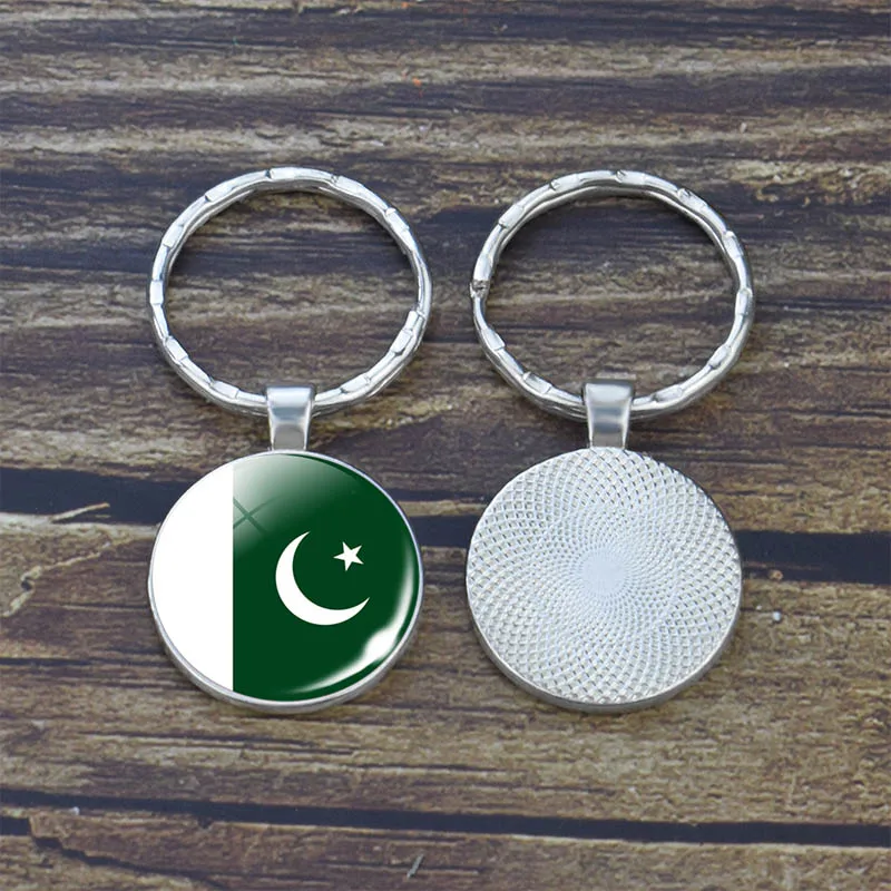 Pakistan Flag Keychain Pakistani Flag Crystal Ball Glass Cabochon Key Chain National Flag Car Key Chain Rings Christmas Gift