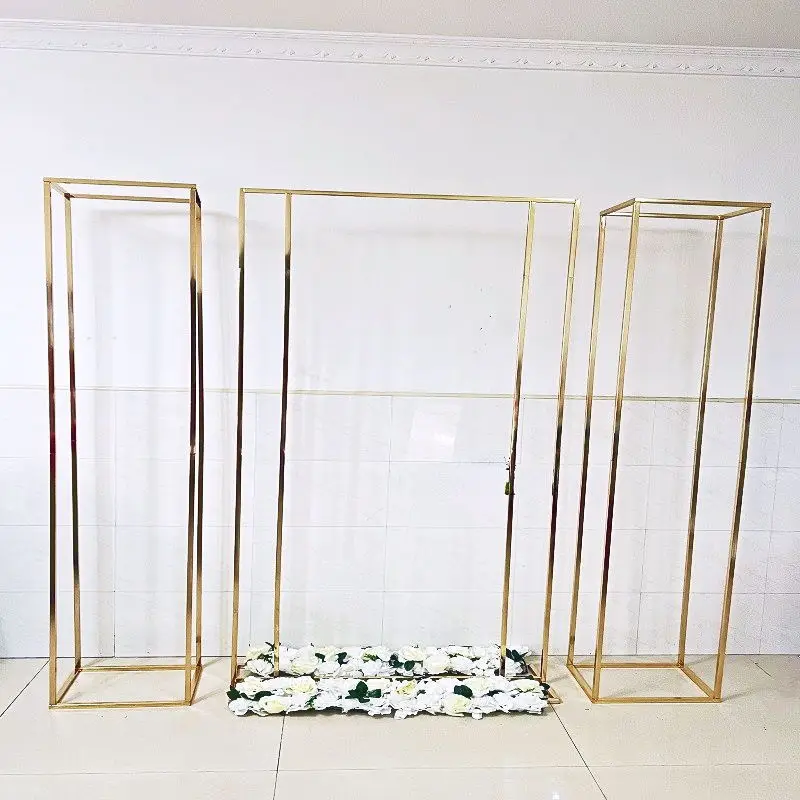 200 CM Tall Shiny Gold Iron Door Arch Frame Pillar Column Flower Stand Balloons Billboard Welcome Sign Hanging Rack For Backdrop