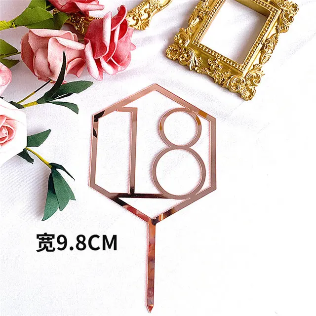 Neue 10/18/20 Zahl Alles Gute zum Geburtstag Kuchen Topper Gold Geburtstag Party Acryl Cupcake Topper Hochzeitstag Dessert Dekoration – Detail 22