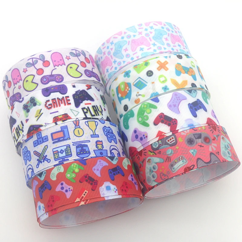 DHK 50yards Game Gamepad Printed Grosgrain Ribbon Accessory Hairbow Headwear Decoration DIY Wholesale Craft S1601