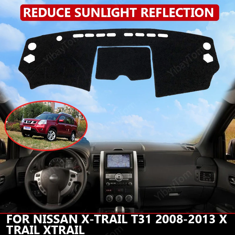 

Коврик на приборную панель для Nissan 2008-2013 X Trail XTrail, бархатный чехол на приборную панель, черные блоки пыли, снижает шум, автомобильные аксессуары