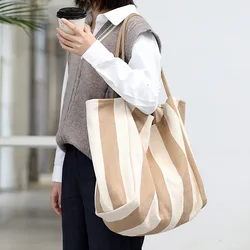 Stripe Canvas Handbags Shoulder Bags for Women 2022 Women's Brand Design Large Capacity Tote Simple Travel Female Shopper Bag