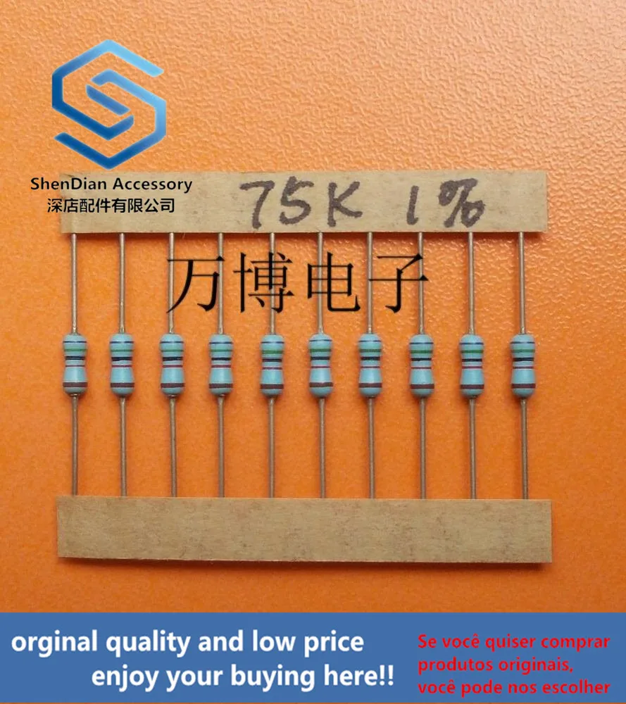 30pcs only orginal new Fever resistance copper foot 1% 1/4W 0.25W 75K can pay