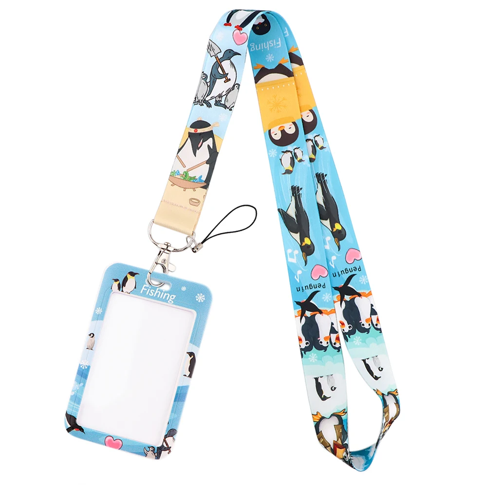 PF1016  Cute Penguin Lanyard Keychain Charm Cartoon Print Ribbon Hand Rope Car Key Chain Card cover ID Badge Holder Accessories