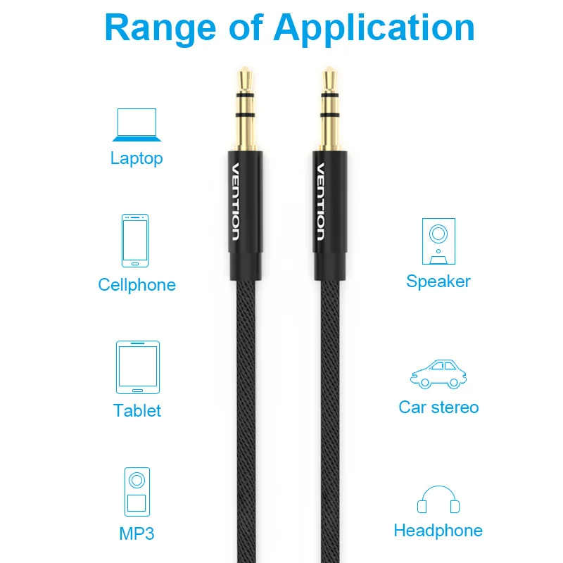 Vention-Cable de Audio Jack 3,5, conector macho a macho de 3,5mm para altavoz, Cable auxiliar para iPhone, Samsung, auriculares, Xiaomi, Cable