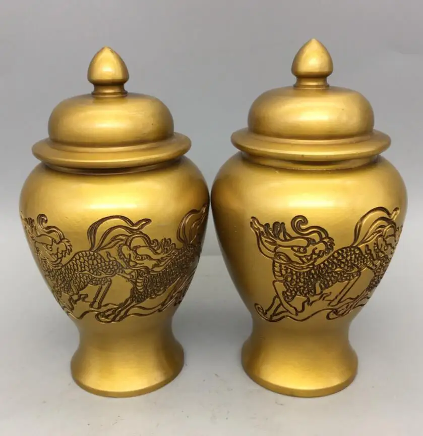 

Archaize brass auspicious kirin jar crafts statue A pair