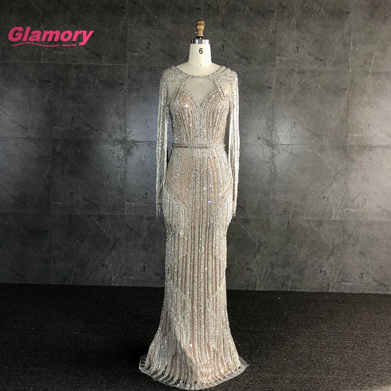 Afrikaanse Sparkly Lange Kralen Avond Robe De Soiree 2020 Dubai Turkse Aibye Prom Dress Formele Gowns Voor Vrouw