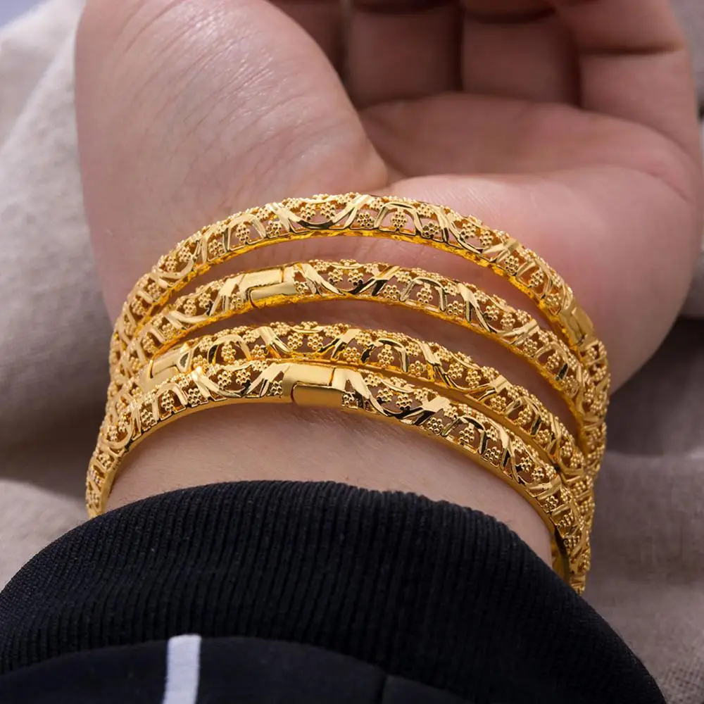 24K Luxury Gold Color Bangles For Women Wedding Bride Bracelets Gold Color Jewelry Middle East African Gifts