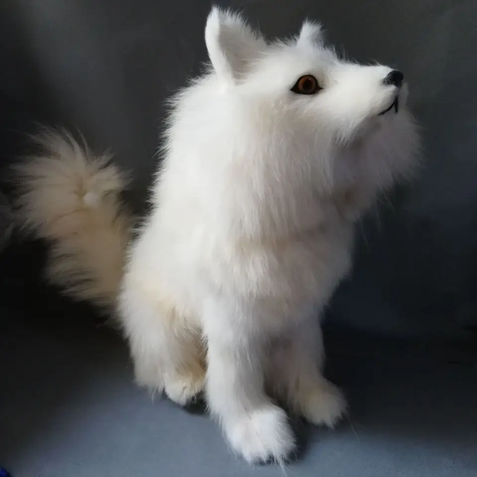 

simulation fox large 40x35cm white fox polyethylene&furs squatting fox hard model prop,home ,party decoration xmas gift e2802