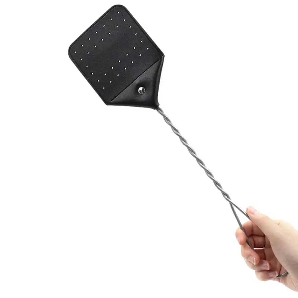 Leather Swatter Wooden Handle Household Easy Using Bug Pad Hang Household Fly Swatter Mosquito Slap With Wooden Handle