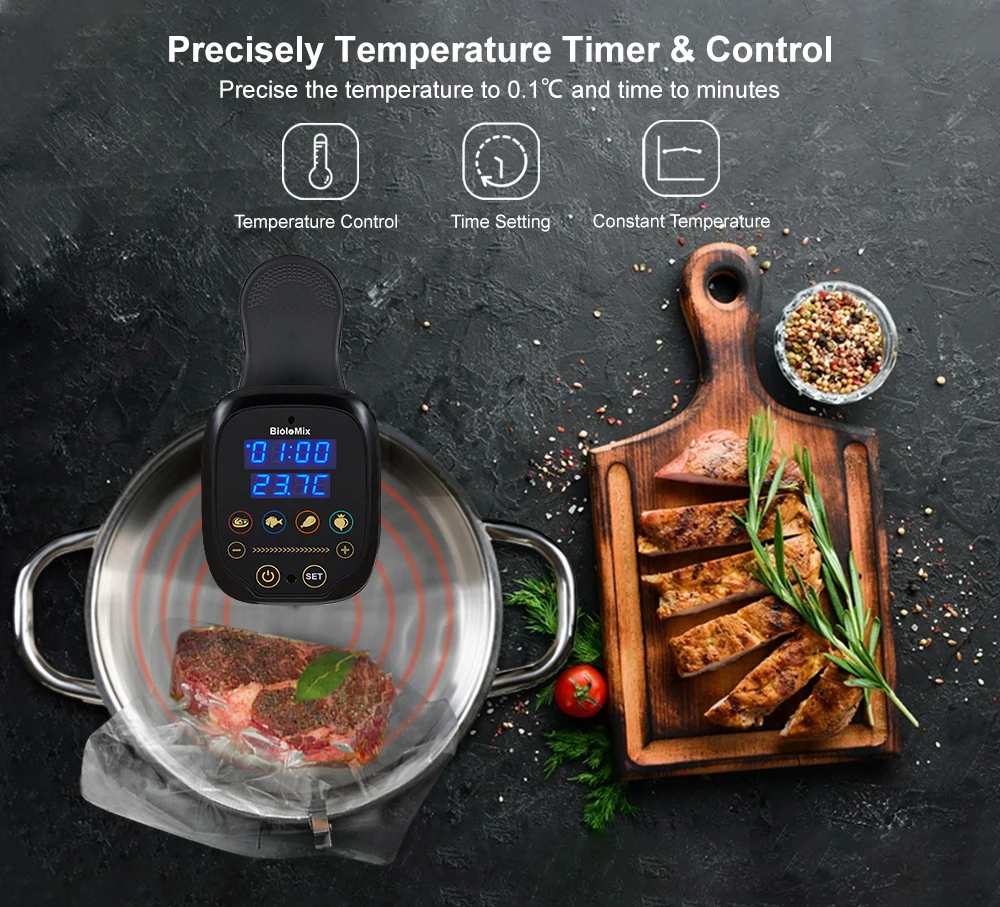 Kompor Presisi Biomix Sous Vide dengan Kontrol Aplikasi Wifi 1200W Pemanas Vakum Sirkulator Imersi Suhu Akurat