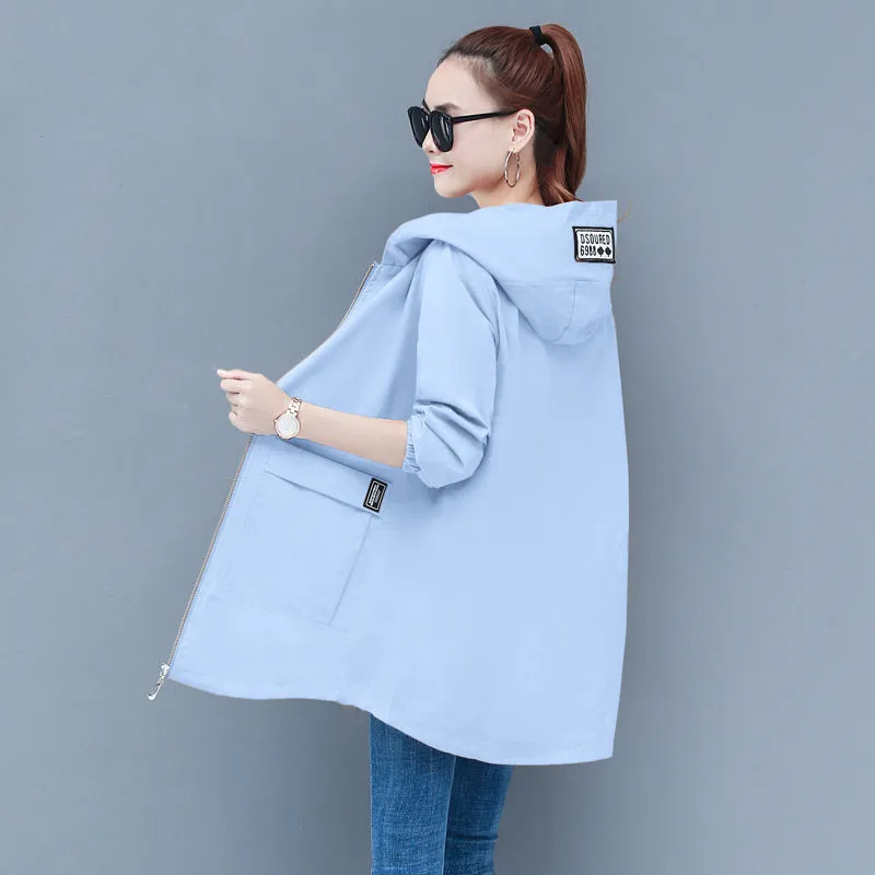 Spring Autumn Thin Windbreaker Korean Large size loose Hooded Coat Casual Female Baseball Uniform Outwear Women Jackets 6XL Y505