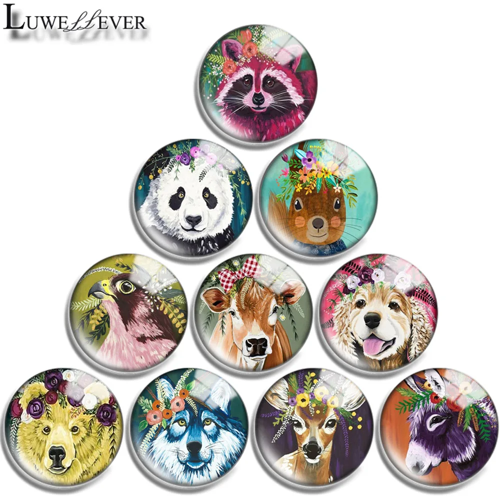 12mm 14mm 16mm 20mm 25mm 30mm 40mm 709 Animal Flower Mix Round Glass Cabochon Jewelry Finding 18mm Snap Button Charm Bracelet