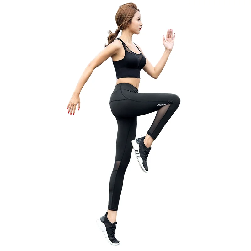 High Waist Lift-Hip Yoga Fitness Pants Women Nine Points Mesh Leggings Sexy Outdoor Running Quick-Dry Tight Stretch Sports Pants