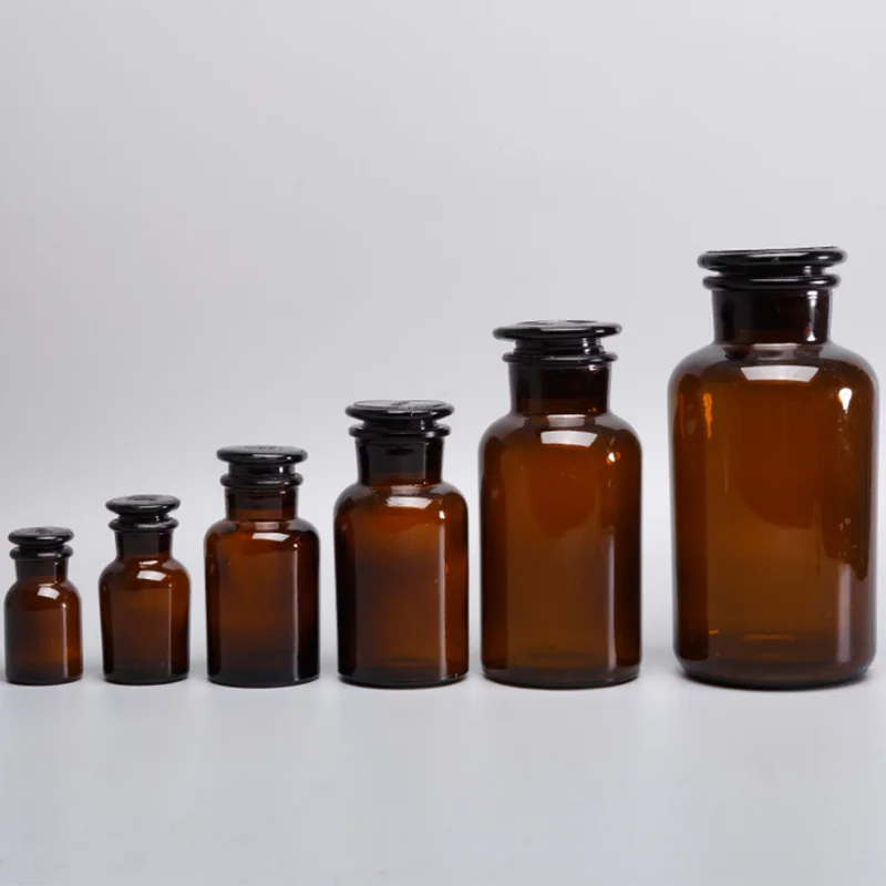 10pcs/lot  30ml 60ml 125ml 250ml 500ml 1000ml wide mouth medical brown reagent glass bottle frosted sealed brown medicine bottle