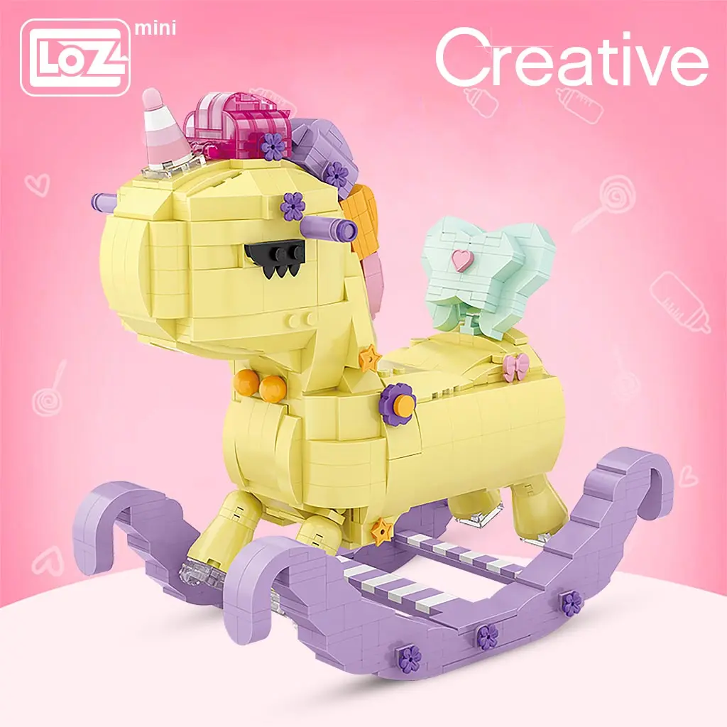 LOZ Rocking Horse Mini small particle assembly building blocks Rainbow Unicorn Trojan puzzle assembly model