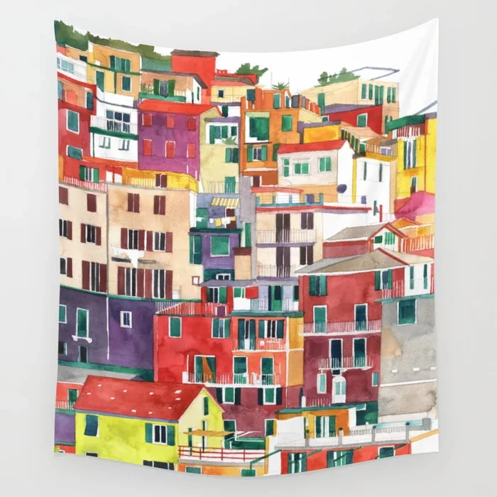 

Cinque Terre Tapestry Colorful House Wall Hanging Tapestries Dorm Wall Art Home Decor Traveling Camping Beach Towel Yoga Mat