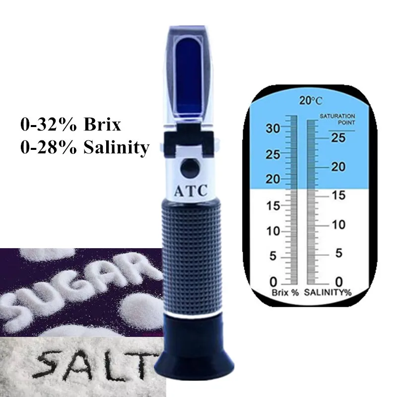 0-28% Salinity Meter 0-32% Brix Dual Scale Refractometer 2 In 1 Brix & Salt Refractometer With ATC Tester for Brine Fruit 50%off