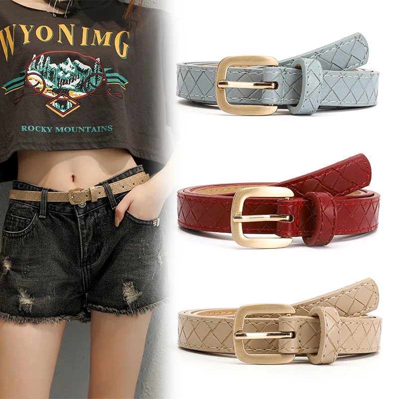 ZLY 2021 New Fashion Belt Women PU Leather Material Alloy Metal Pin Buckle Rhombic Pattern Jeans Casual Formal Style Solid Belt