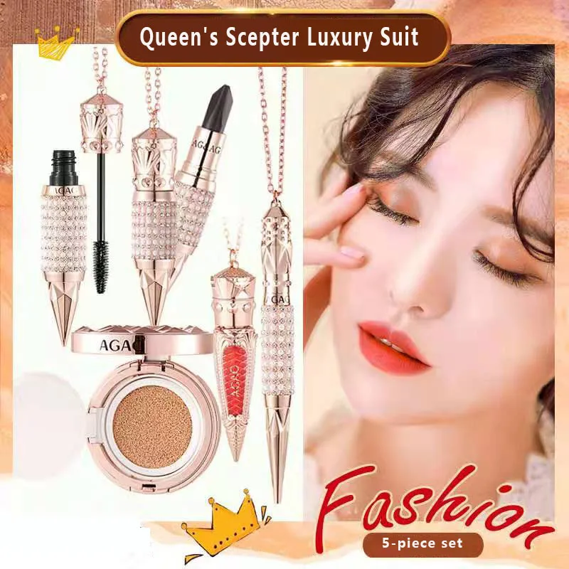 Set per il trucco Rossetto in velluto Smalto per labbra rosso sexy Palette di ombretti Mascara nero folto Impostazione Kit di polvere sciolta Cosmetici