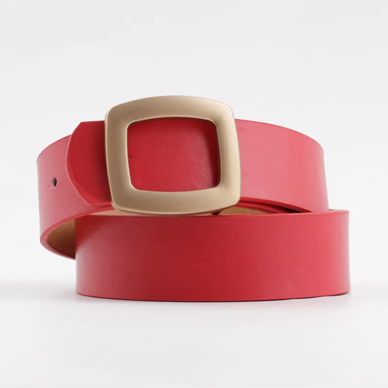 High Quality Gold Square Pin Metal Buckle Belts Women Female Belts for Jeans Pu Leather Strap Black Pink Off White Belt Classy
