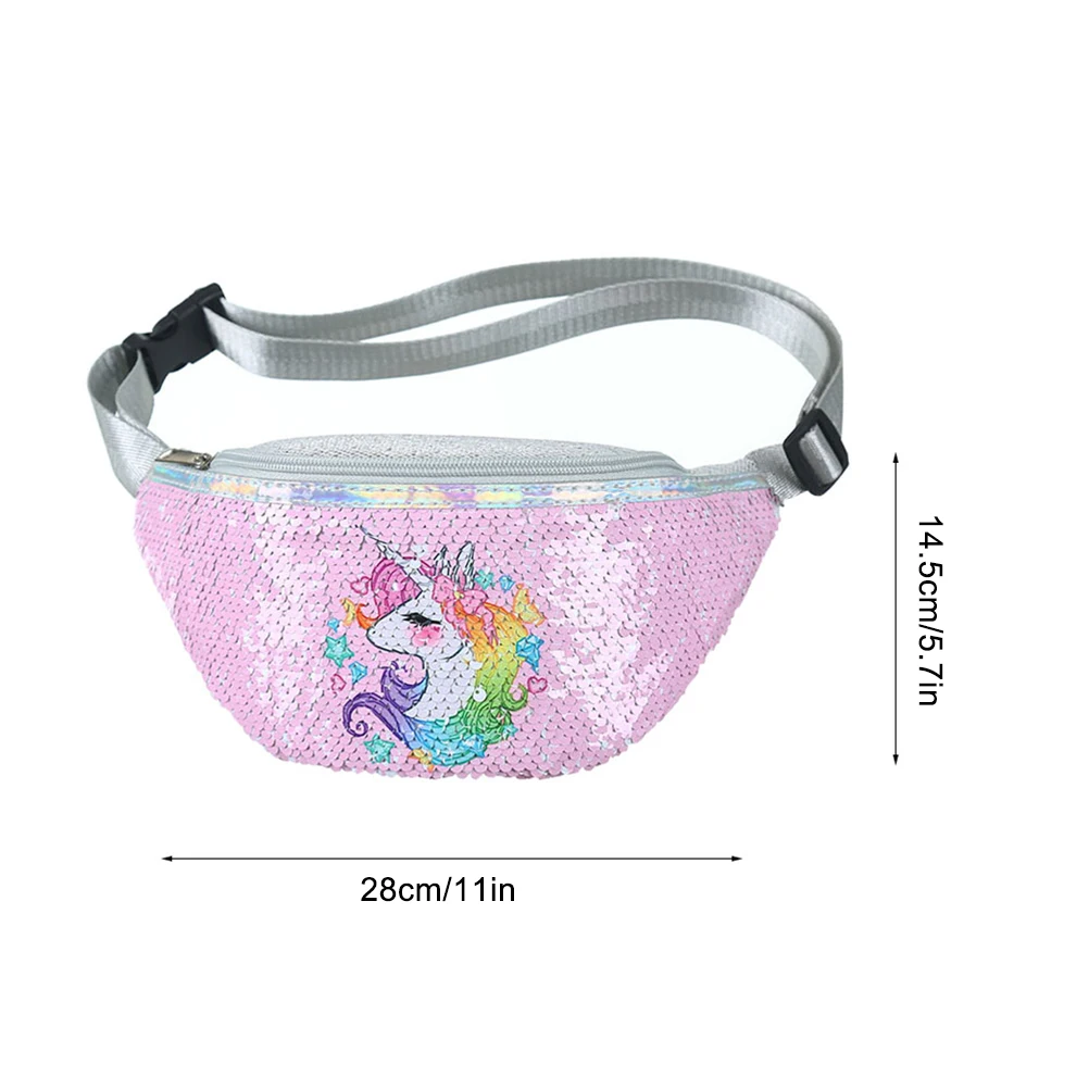 Cartoon Unicorn Waist Bag For Women/Girl Sequins Print Fashion Fanny Pack Children'S Shoulder Belt Bags Glitter Kids Phone Pouch