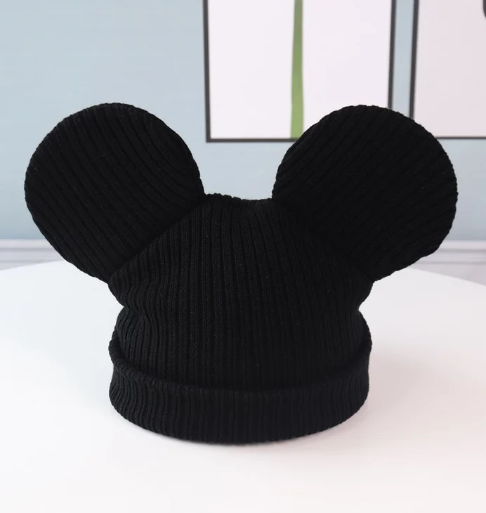 Disney Mickey Mouse Winter Parent-Child Knitted Hat Mother Boy Girl Skullies Beanies Autumn Warm Adult Kids Caps Big Ears Hat