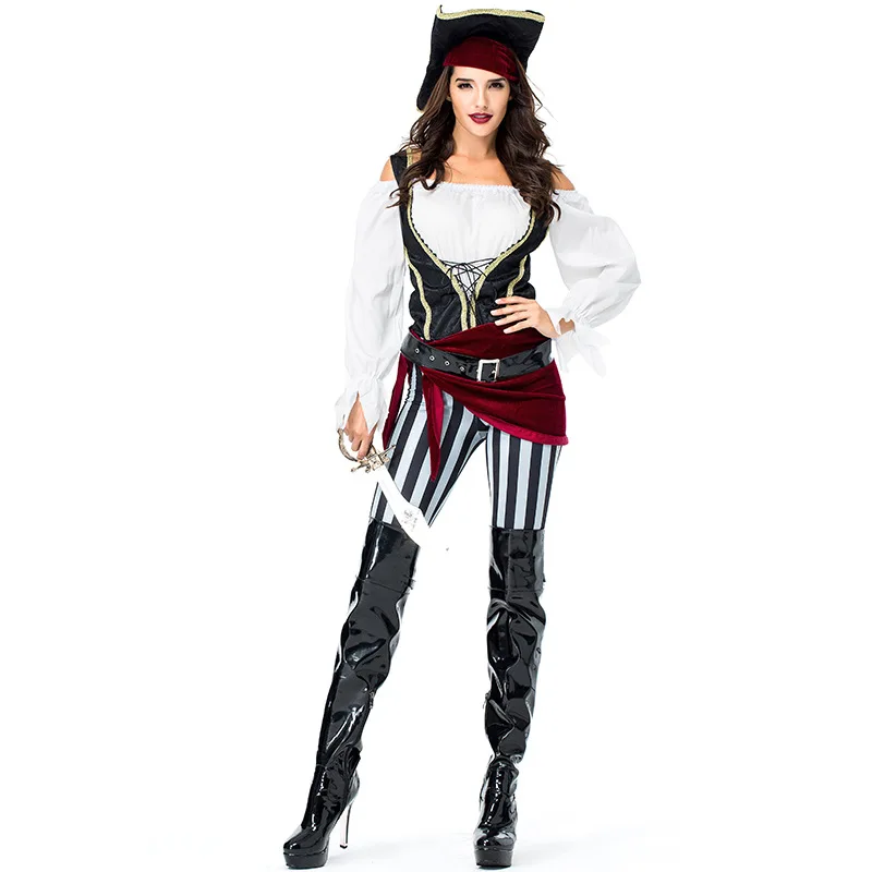 Adult Woman Halloween Pirates of the Caribbean Costumes Female Warrior Cosplay Carnival Purim Parade Stage Role Play Party Dress