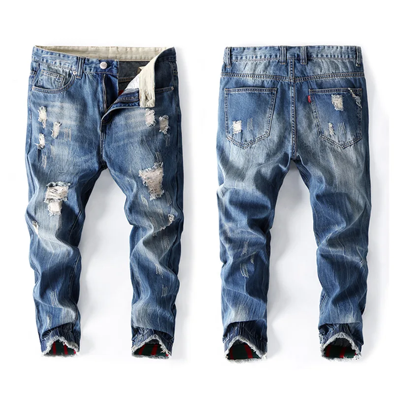 Spring and autumn new size nine-point Harlan pants men's wear trendy brand broken holes in Europe and the United States