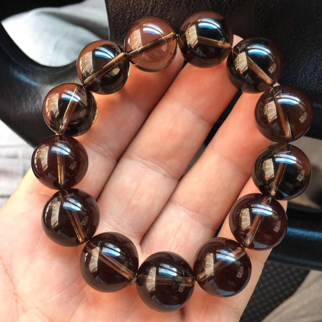 

Natural Brown Crystal Bracelet Armband Pulseras 16mm Round Bead String Handmade Versatile Jewelry Suitable For All Occasions