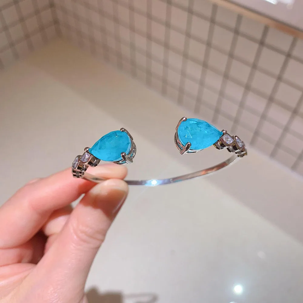 2021 neue Ankunft 10*18mm Rosa Kristall Paraiba Turmalin Edelstein Armband Hochzeit Engagement frauen Armreif Party Feine schmuck