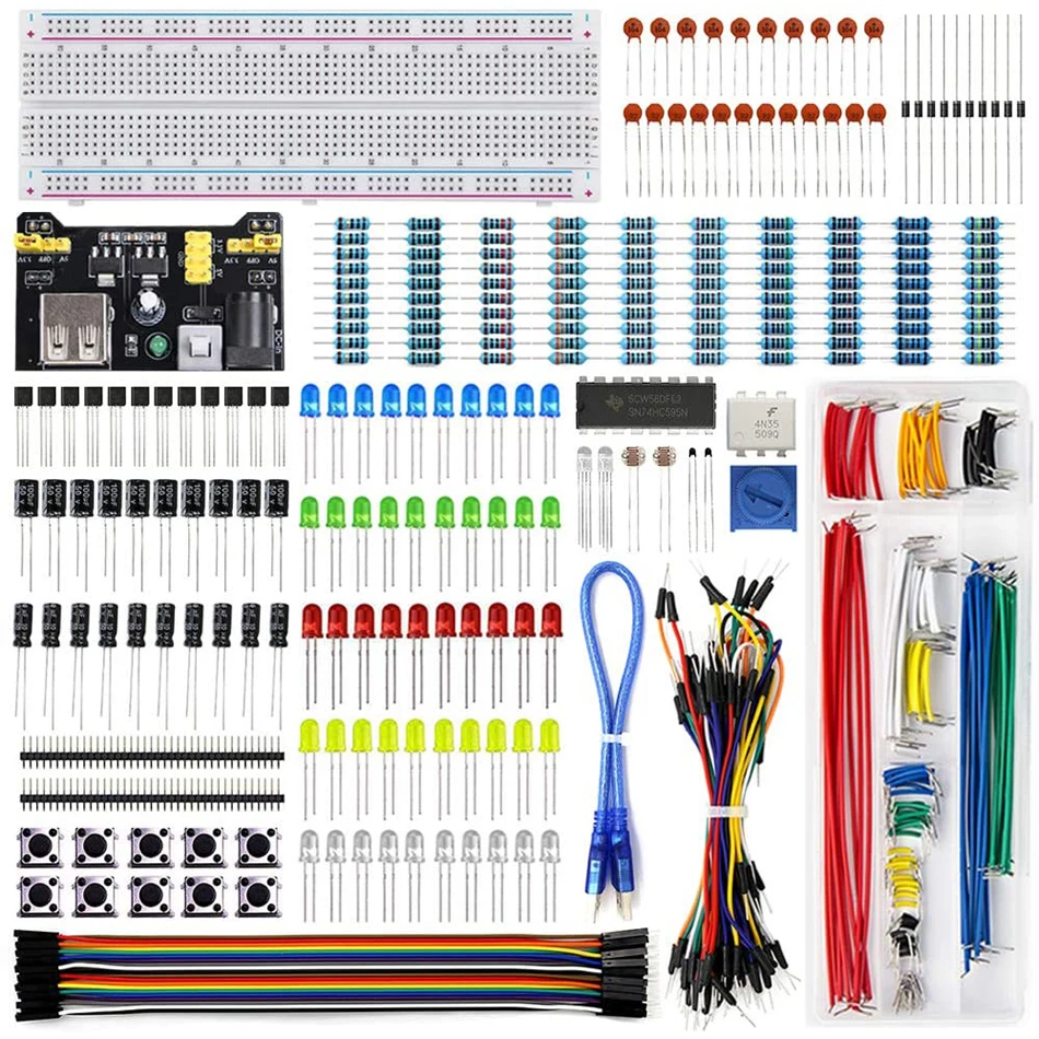 DIY Project Starter Electronic DIY Kit with 830 Tie-points Breadboard for Arduino R3 Electronics Components Kits with Box