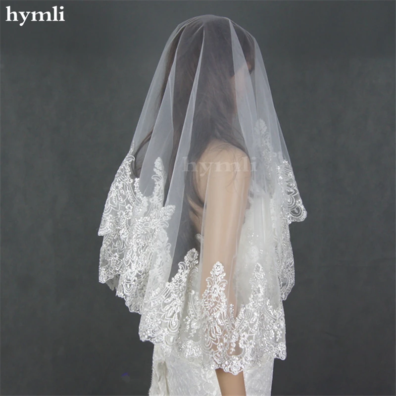 Real Photos High Quality One Layer 110cm Lace Wedding Veil with Metal Comb