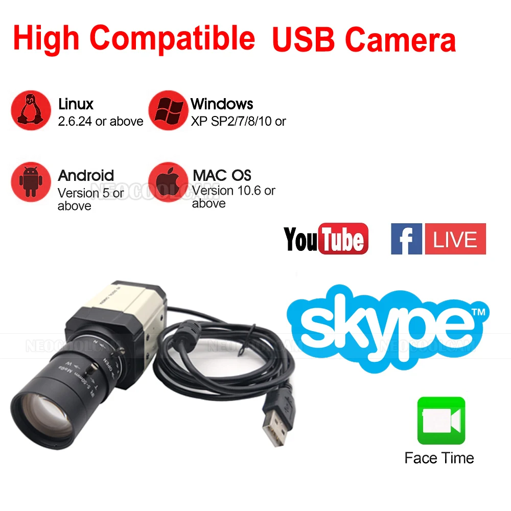 NEOCoolcam 30fp High Speed 2K UVC OTG USB Webcam With 2.8-12mm/5-50mm Varifocal Lens 4 Megapixel Industrial Box PC Video Camera