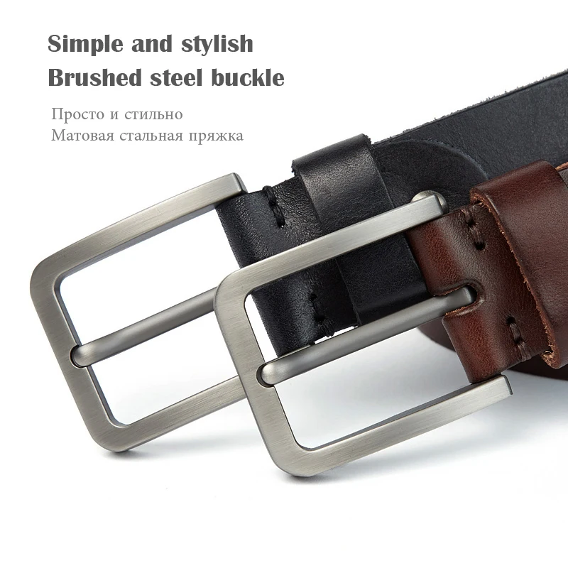 MEDYLA leather belt men natural original leather no interlayer hard brushed steel buckle men's Genuine Leather Belt Accessories