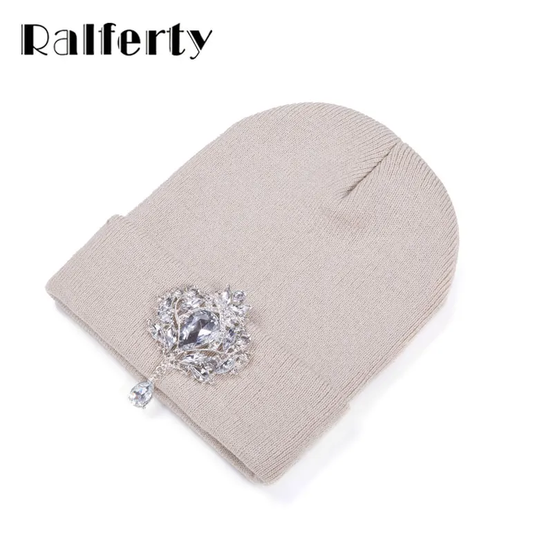 Ralferty Winter Women\'s Hats Luxury Rhinestone Crystal Accessories Headgear Beanie Hat Women Cap bonnet femme gorro 2024