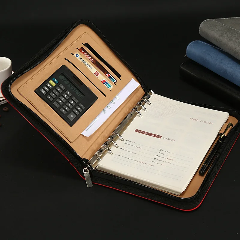 

Notebook Business Computer Pu Leather Office Supplies Multi-functional Business Plan Organizer Zipper Bag Loose Leaf Notebook