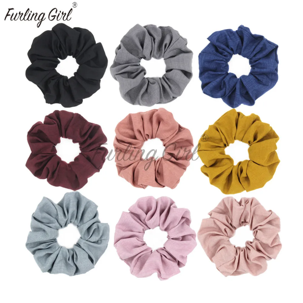 Furling Girl 1 PC Cotton and Linen Fabric Elastic Hair Bands Solid Colors Hair Scrunchies Hair Bun Holder for Woman Hair Ties