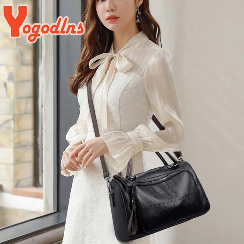 Yogodlns Vintage Winter Handle Bag Women New Soft PU Leather Handbag Large Capacity Crossbody Bag Travel Business Hand Bag