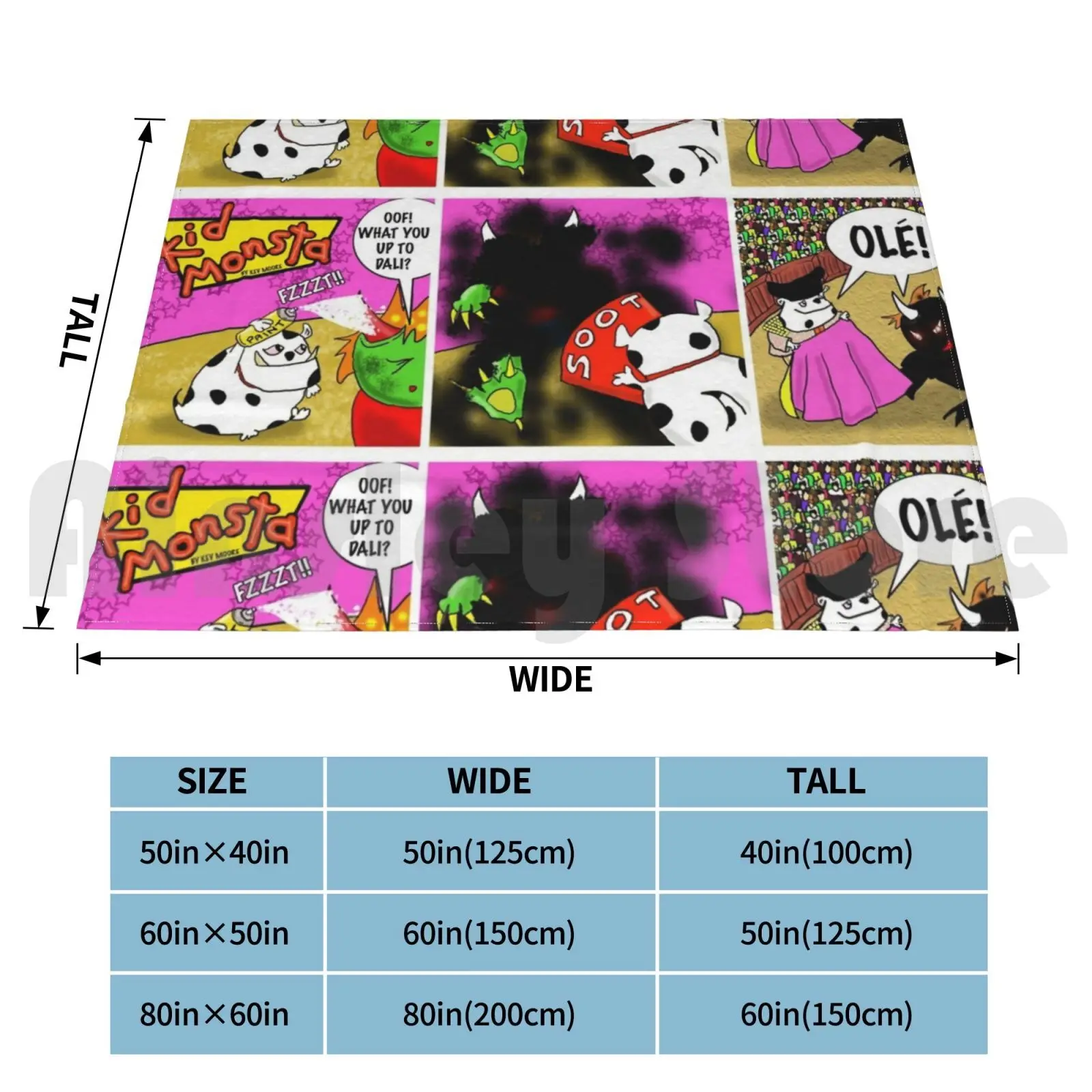 Kid Monsta Triptych 10 Blanket Fashion Custom Cartoon Comic Character Humour Bullfight Toro Totero Corrida