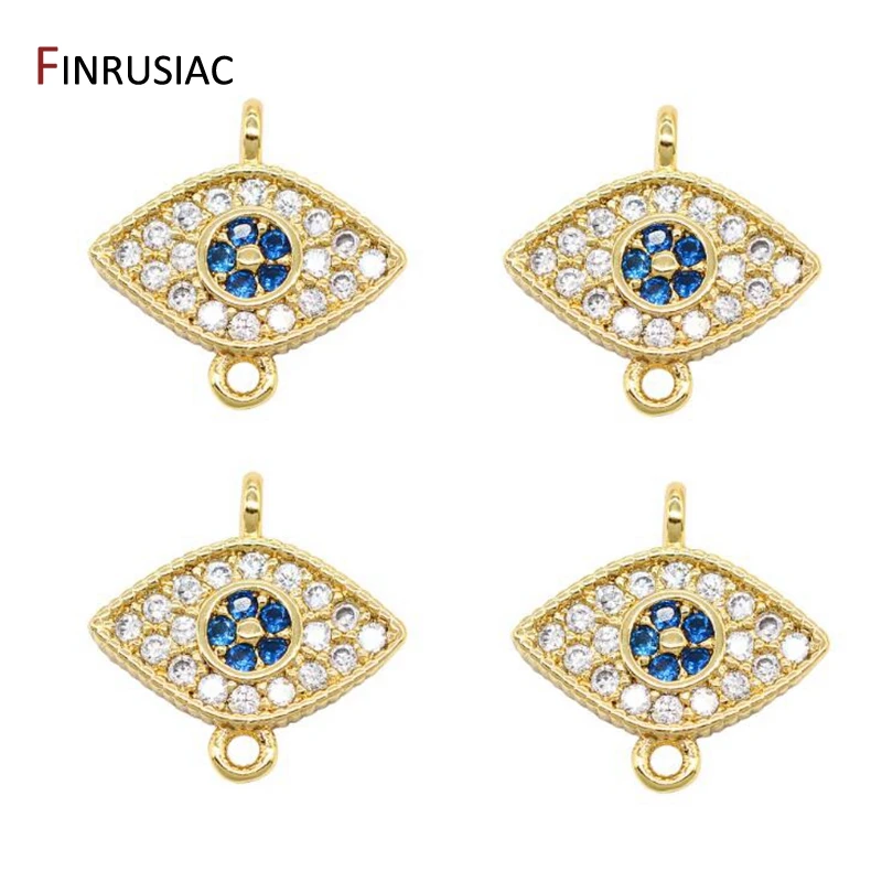 Wholesale Blue Zircon Greek Eye Charm Connectors Accessories DIY Earrings Making Pendant Fittings